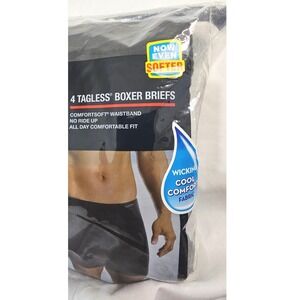NWT Hanes 4 Pack Tagless Boxer Briefs Mens Medium 32-34 Black Grey Blue J746C4
